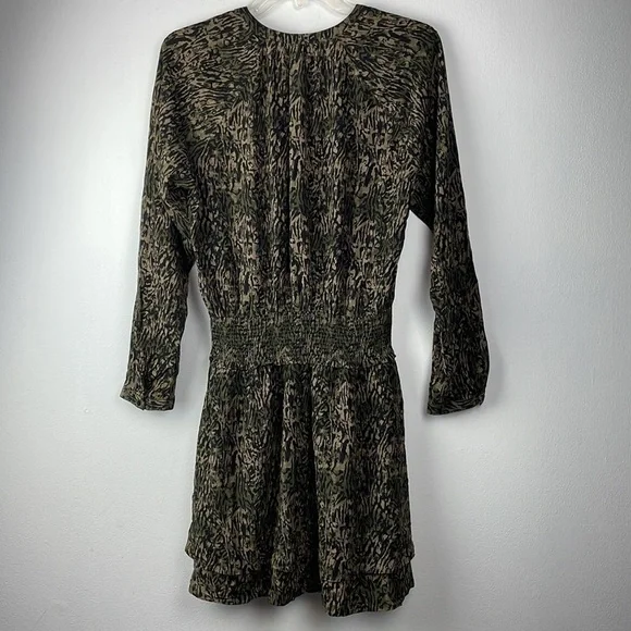 Rails Jasmine Olive Static Womens Printed Smocked Mini Dress Size M